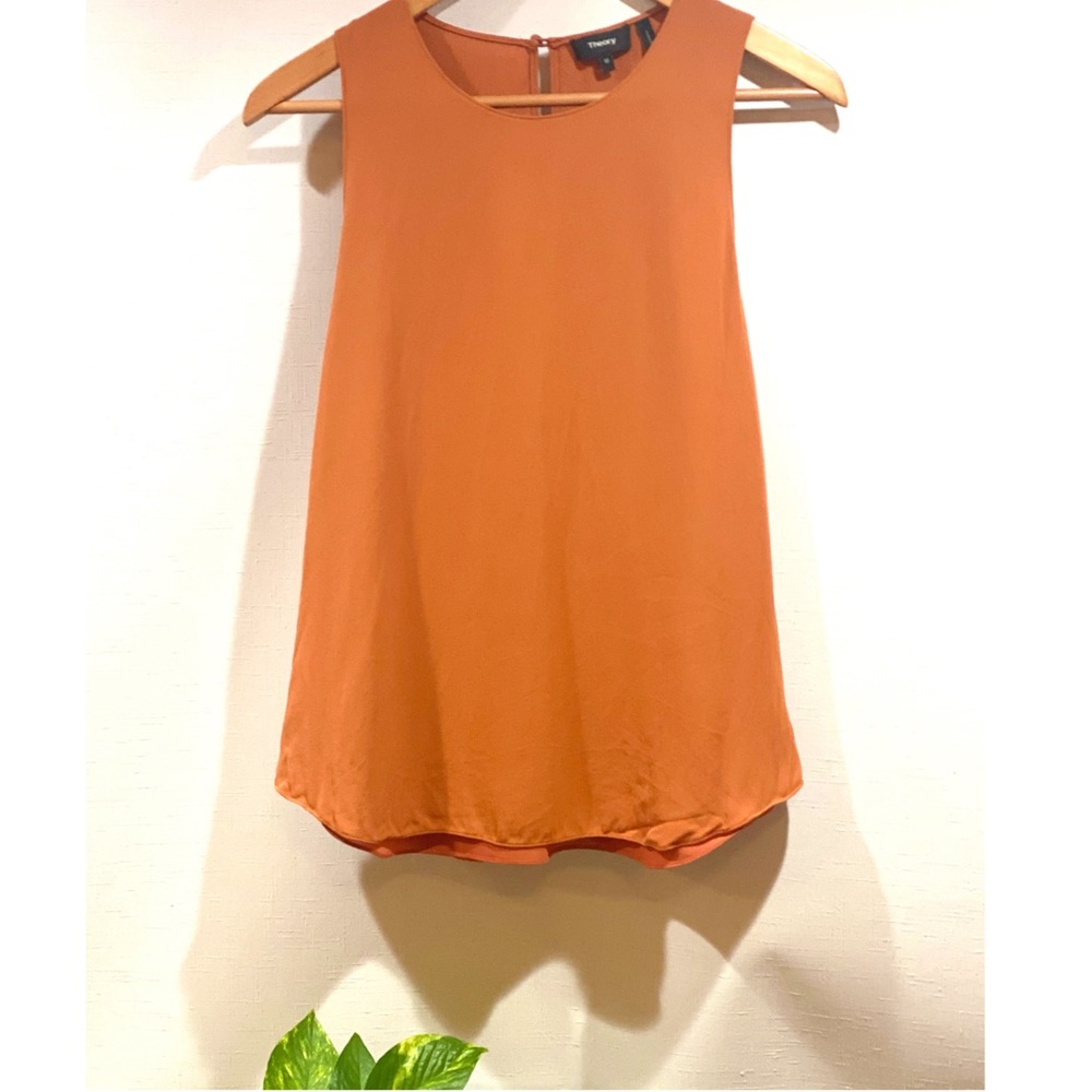 Theory Med Zabetha Orange Silk Shell Top Tulip